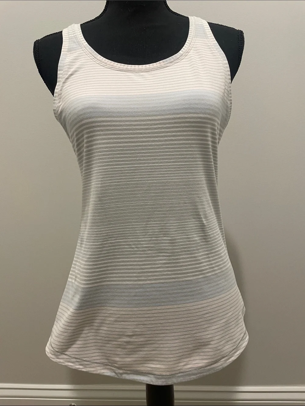 lululemon athletica White & Light Gray Striped Scoop Tank